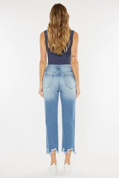 Hazel Blues® |  Kancan High Waist Chewed Up Straight Mom Jeans
