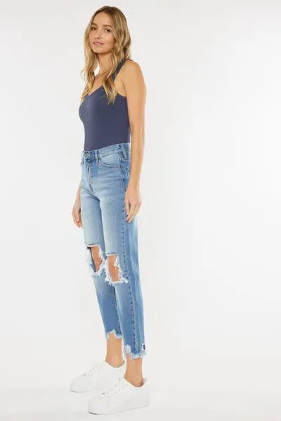 Hazel Blues® |  Kancan High Waist Chewed Up Straight Mom Jeans