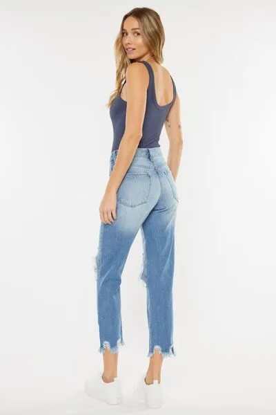 Hazel Blues® |  Kancan High Waist Chewed Up Straight Mom Jeans