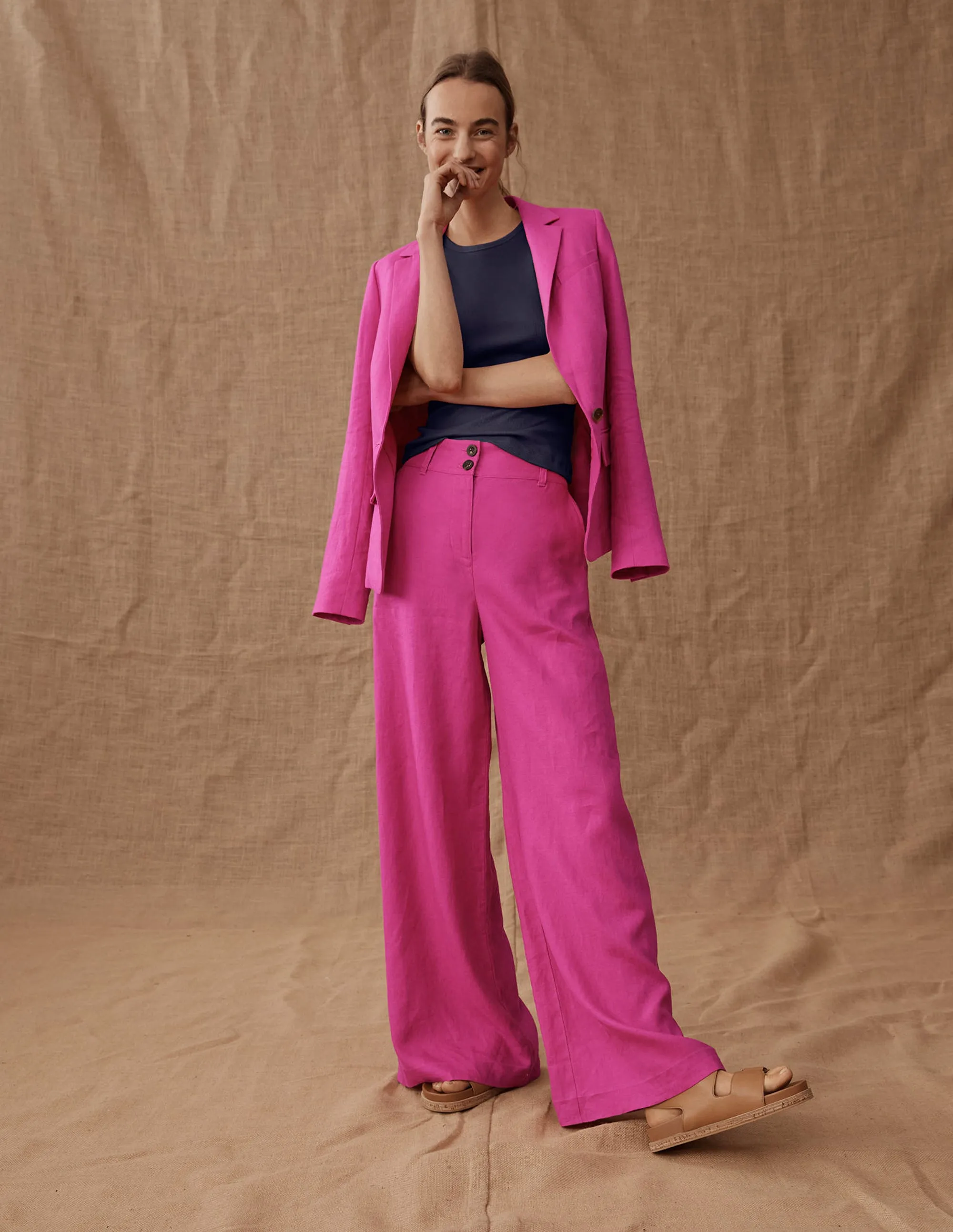 Highbury Linen Trousers-Rose Violet
