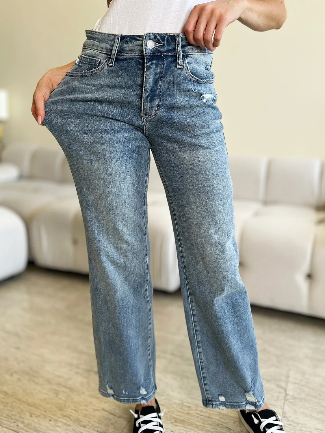 Judy Blue-High Waist Distressed Jeans. Inseam 29"