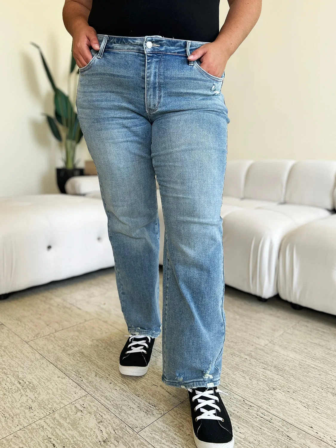Judy Blue-High Waist Distressed Jeans. Inseam 29"
