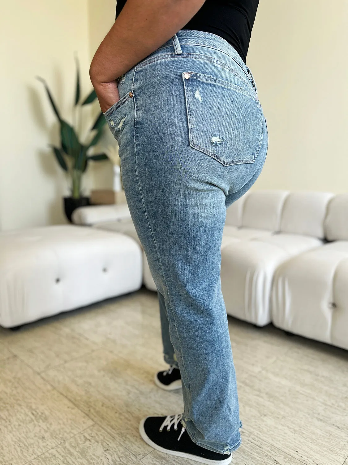 Judy Blue-High Waist Distressed Jeans. Inseam 29"