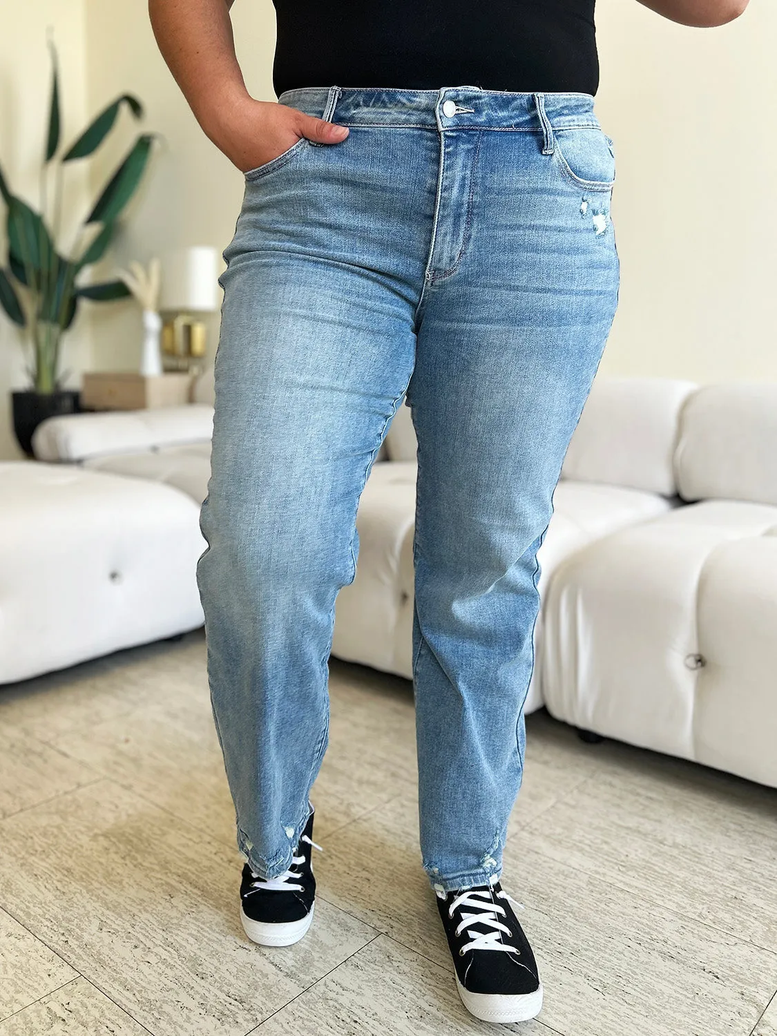 Judy Blue-High Waist Distressed Jeans. Inseam 29"