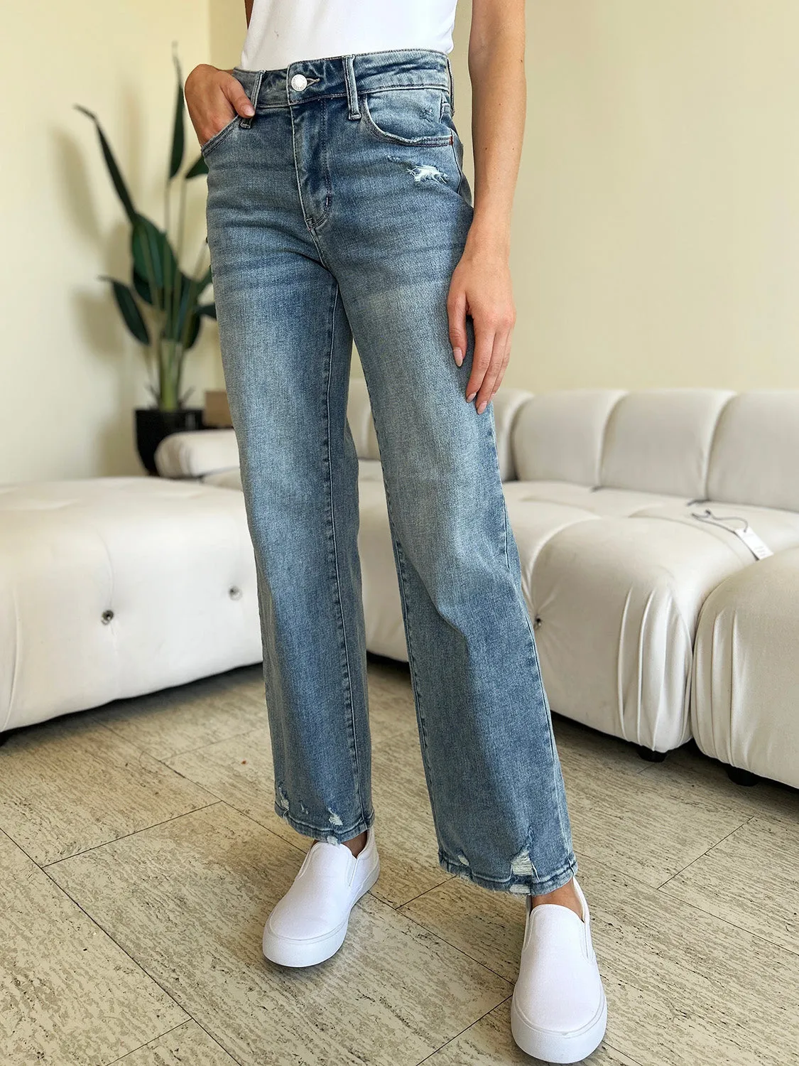 Judy Blue-High Waist Distressed Jeans. Inseam 29"