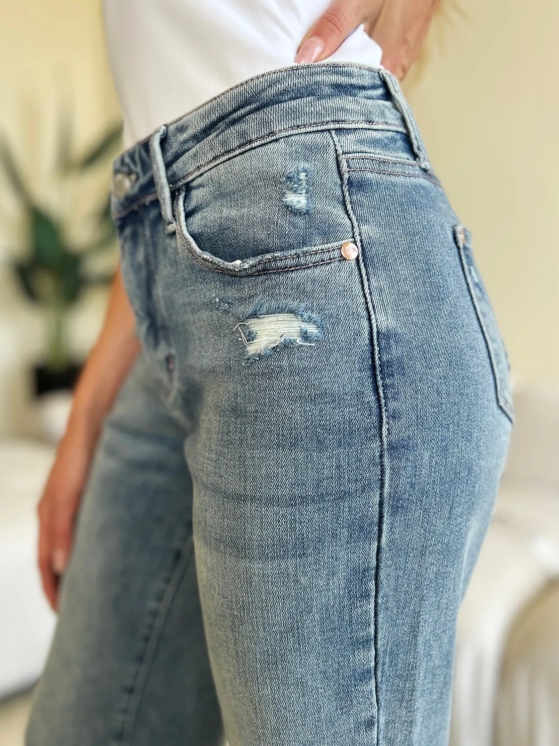 Judy Blue-High Waist Distressed Jeans. Inseam 29"
