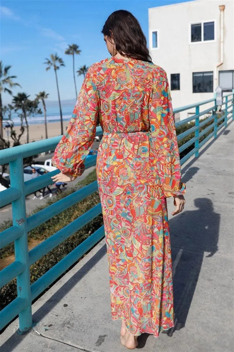 Junior Plus Multicolor Paisley Open Front Long Sleeve Kimono / Cover Up