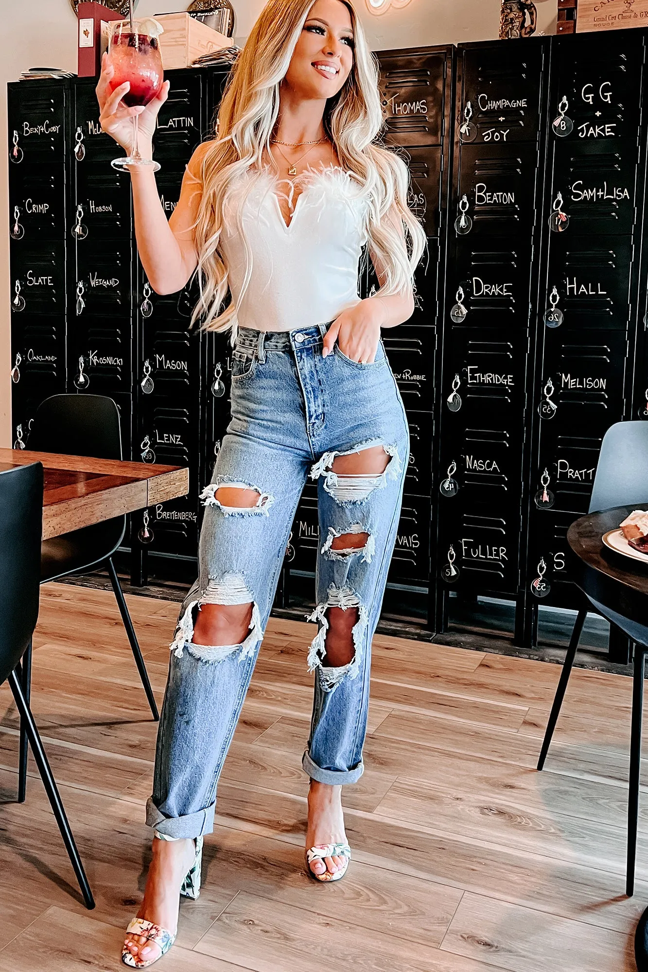 Kason High Rise Distressed Kancan Straight Leg Jeans (Medium)
