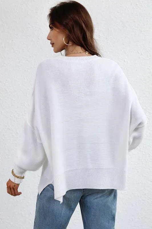 LOOSE FIT DOLMAN SLEEVE KNIT SWEATER: LIGHTGREY