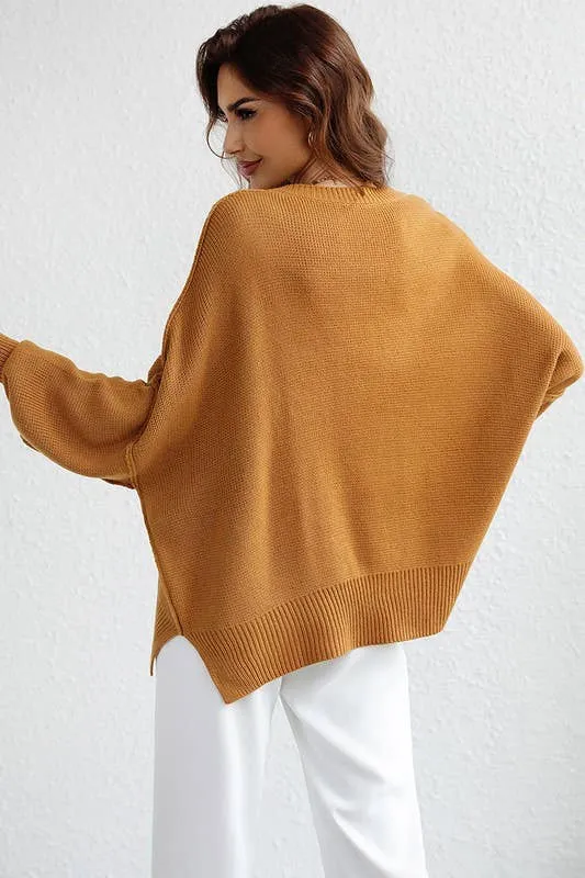 LOOSE FIT DOLMAN SLEEVE KNIT SWEATER: LIGHTGREY