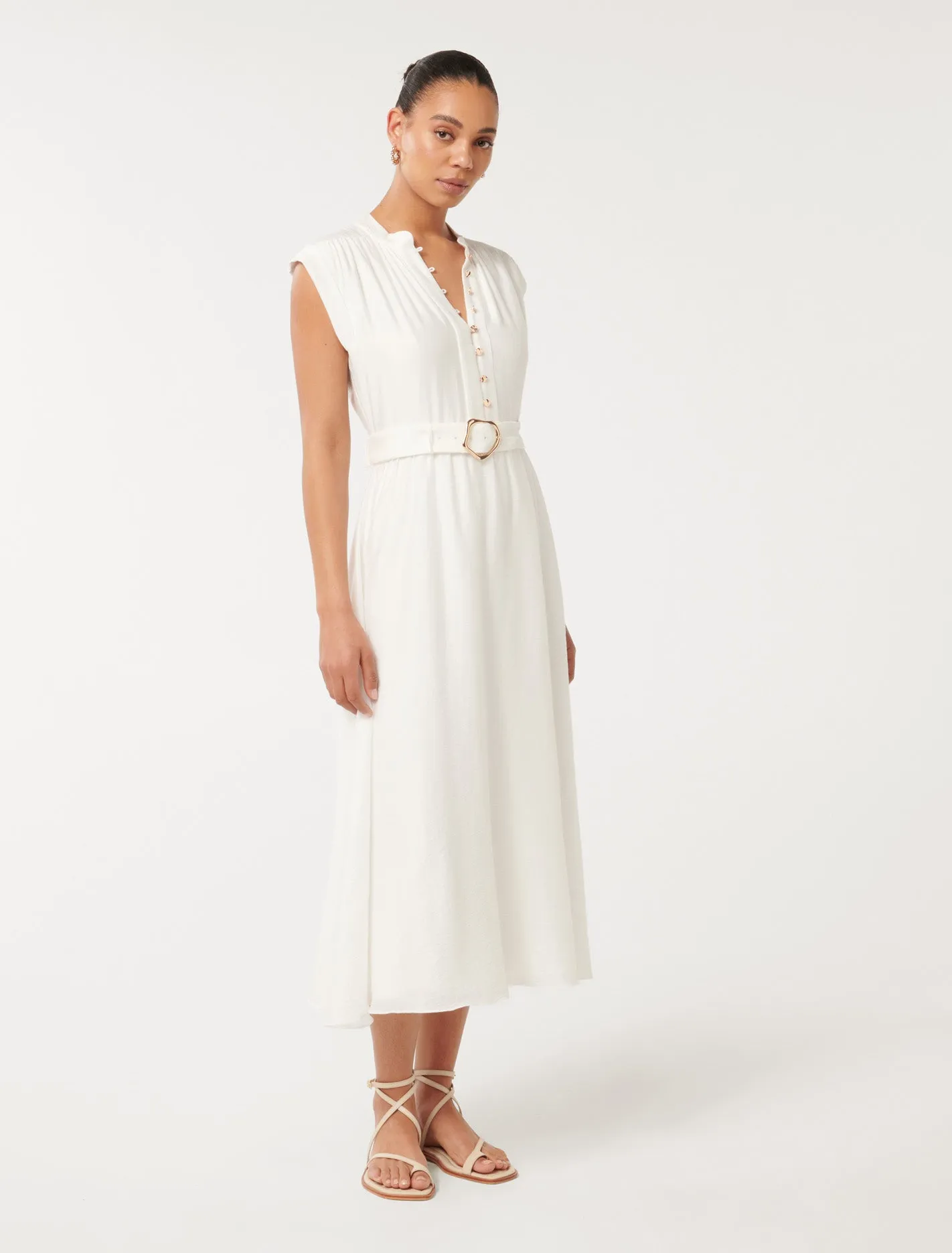 Lucille Textured Belted Midi Dress