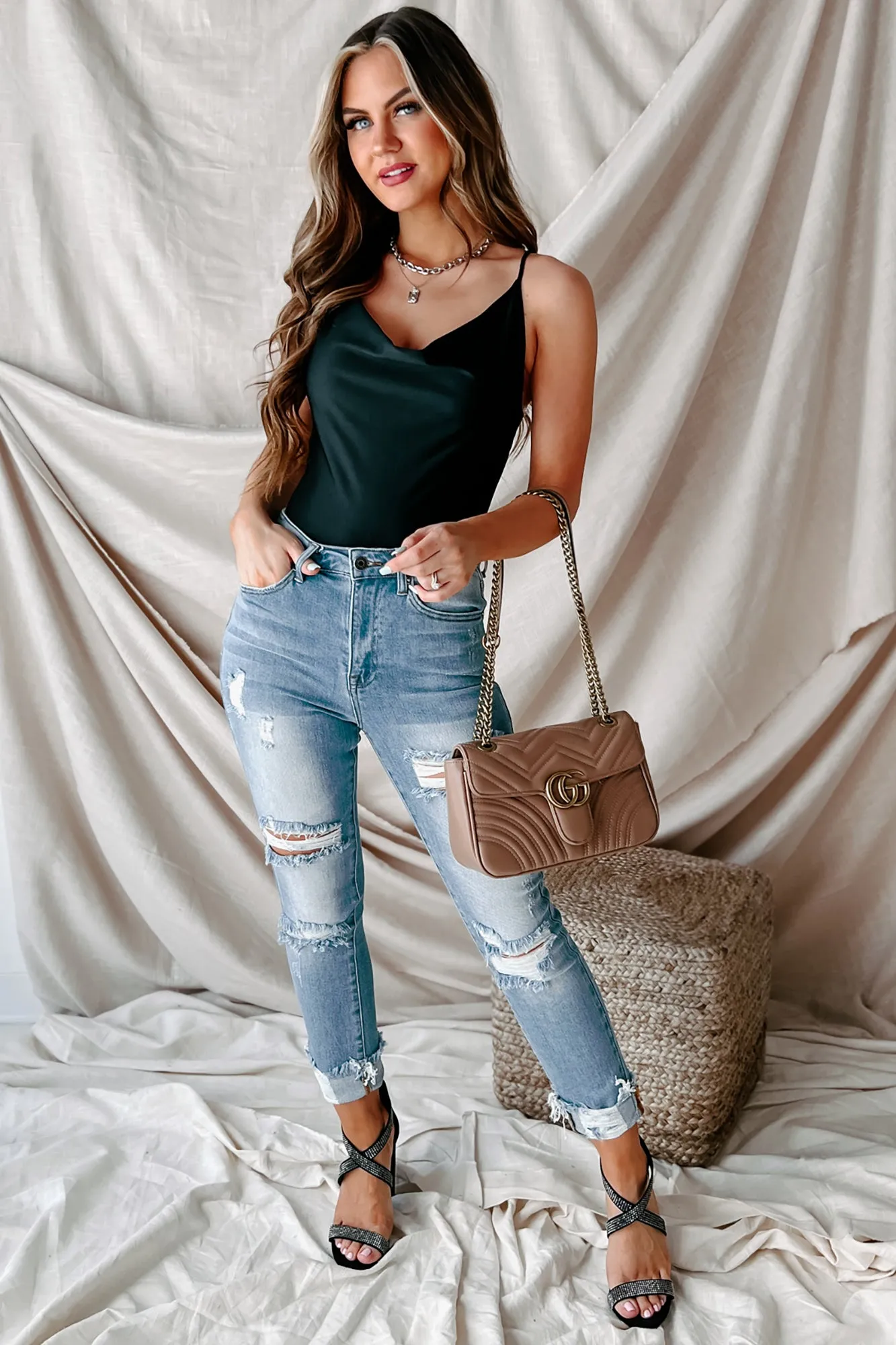 Melina High Rise Distressed Straight Leg Risen Jeans (Light)