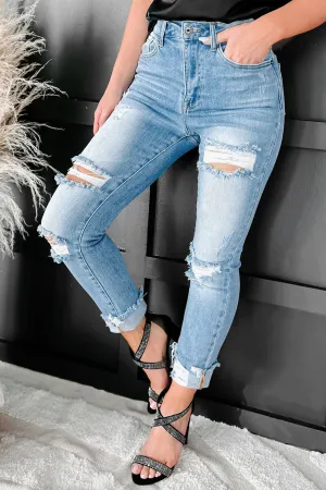 Melina High Rise Distressed Straight Leg Risen Jeans (Light)