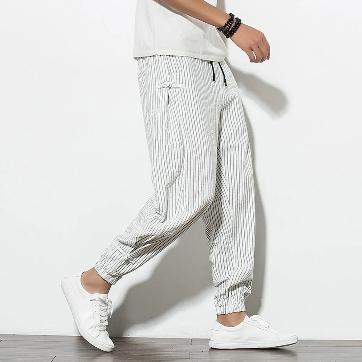 Men's Pants Loose Thin Blue  & White Striped Jogger Breathable Casual Harem Combo (Pack of 2)