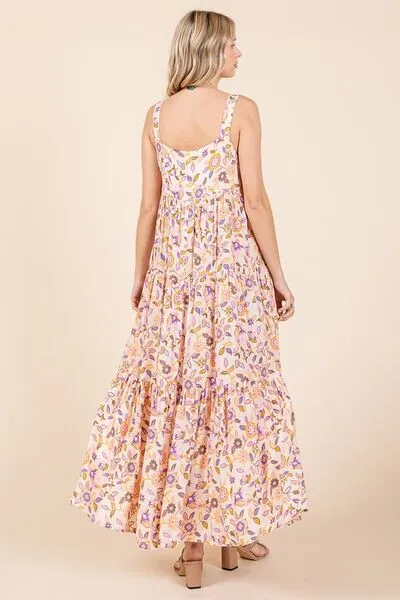 Mittoshop Flower Print Tiered Sleeveless Empire Maxi Dress