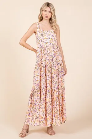 Mittoshop Flower Print Tiered Sleeveless Empire Maxi Dress
