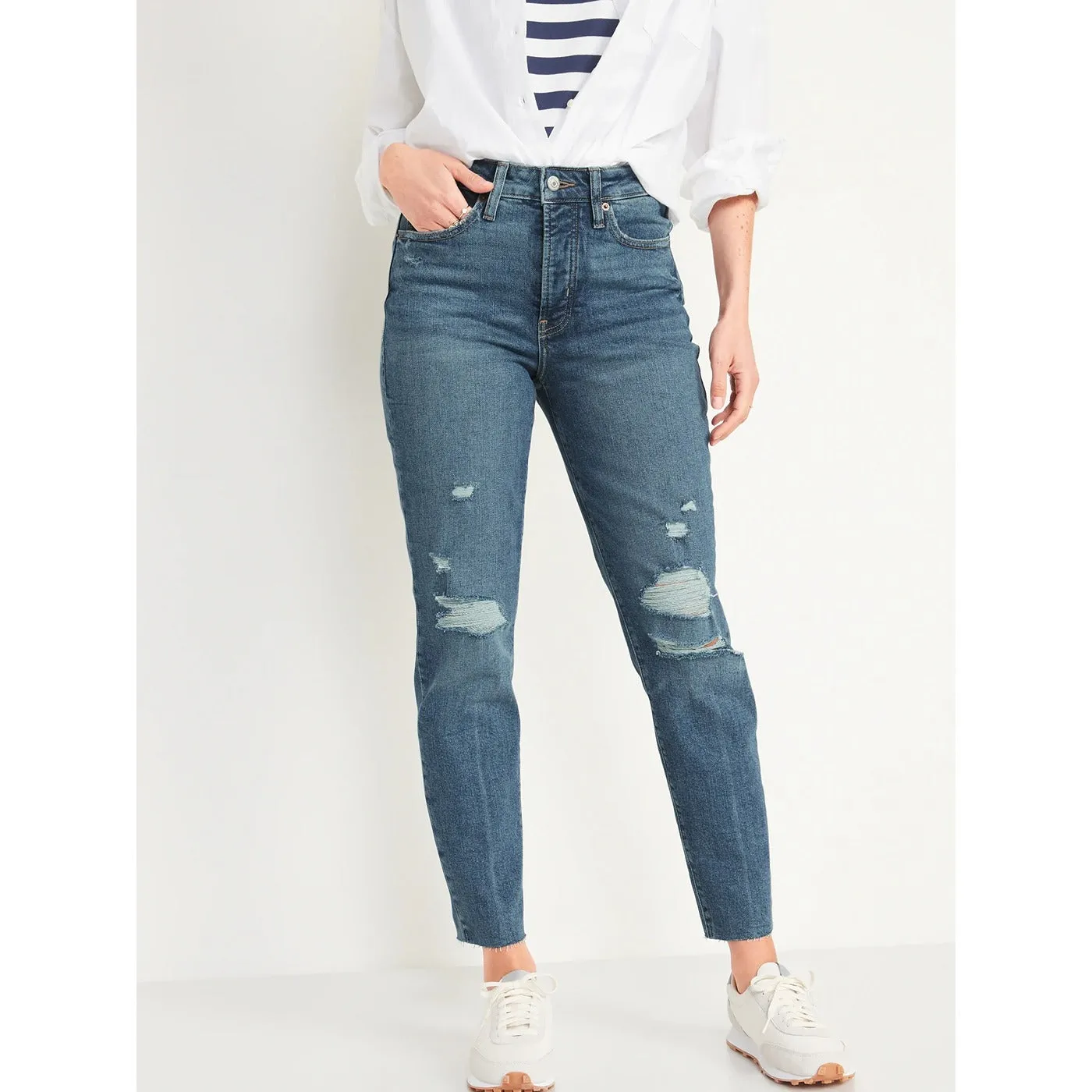 ON High Rise Mom Ripped Jeans