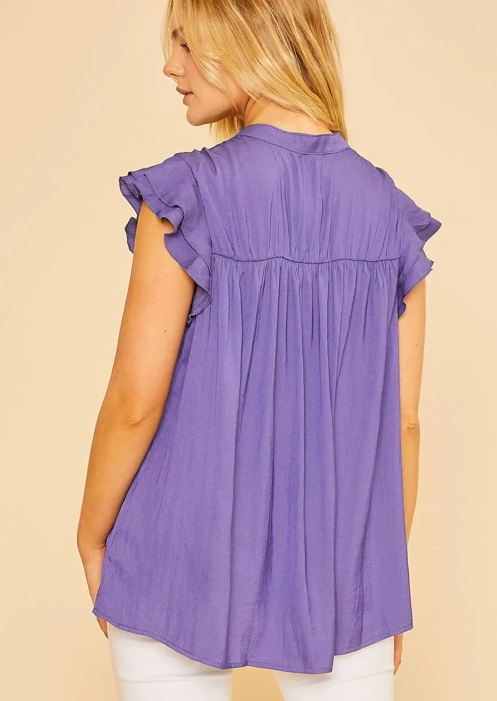 Periwinkle Ruffle Sleeve Flowy Top