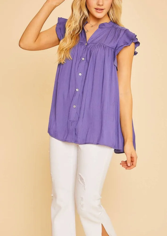 Periwinkle Ruffle Sleeve Flowy Top