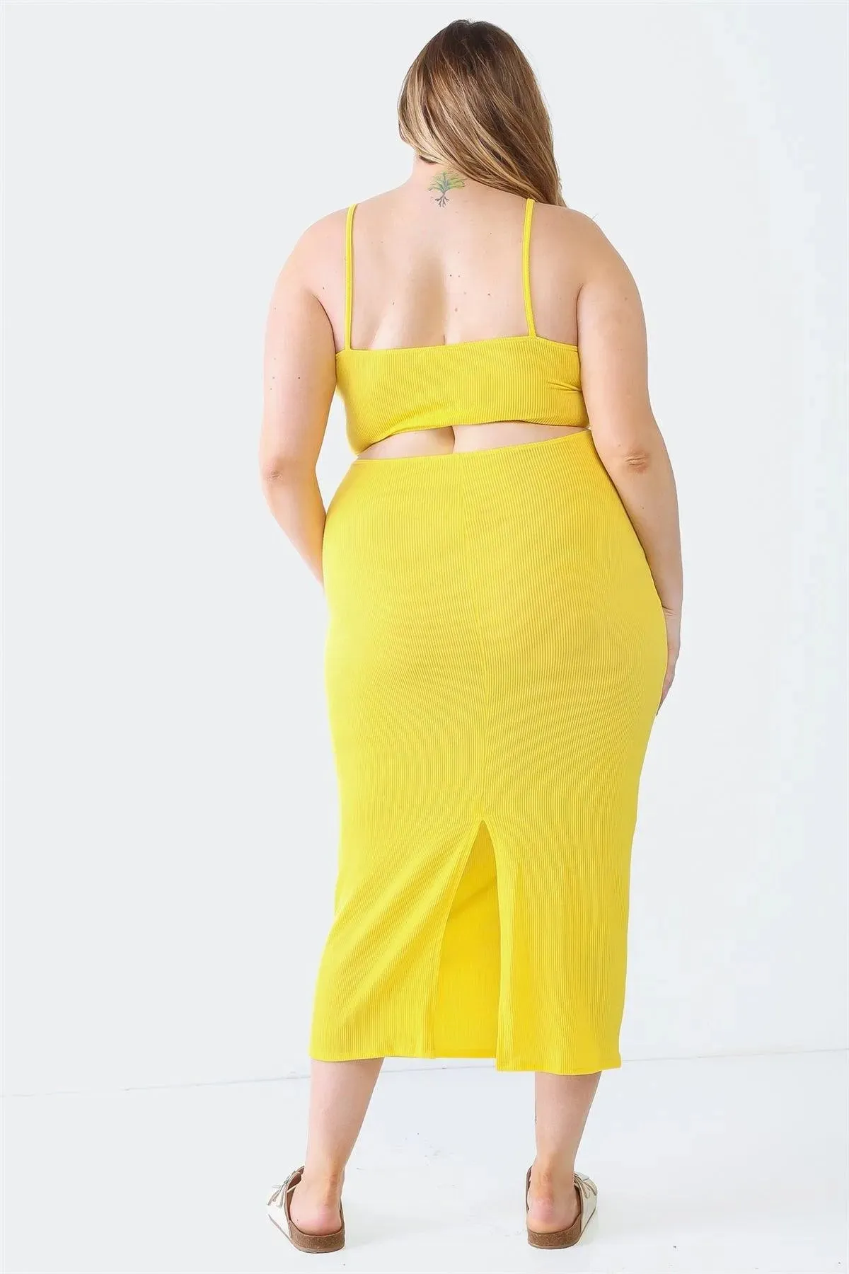 Plus Size Ribbed Bow Cut-Out Sleeveless Midi Dress