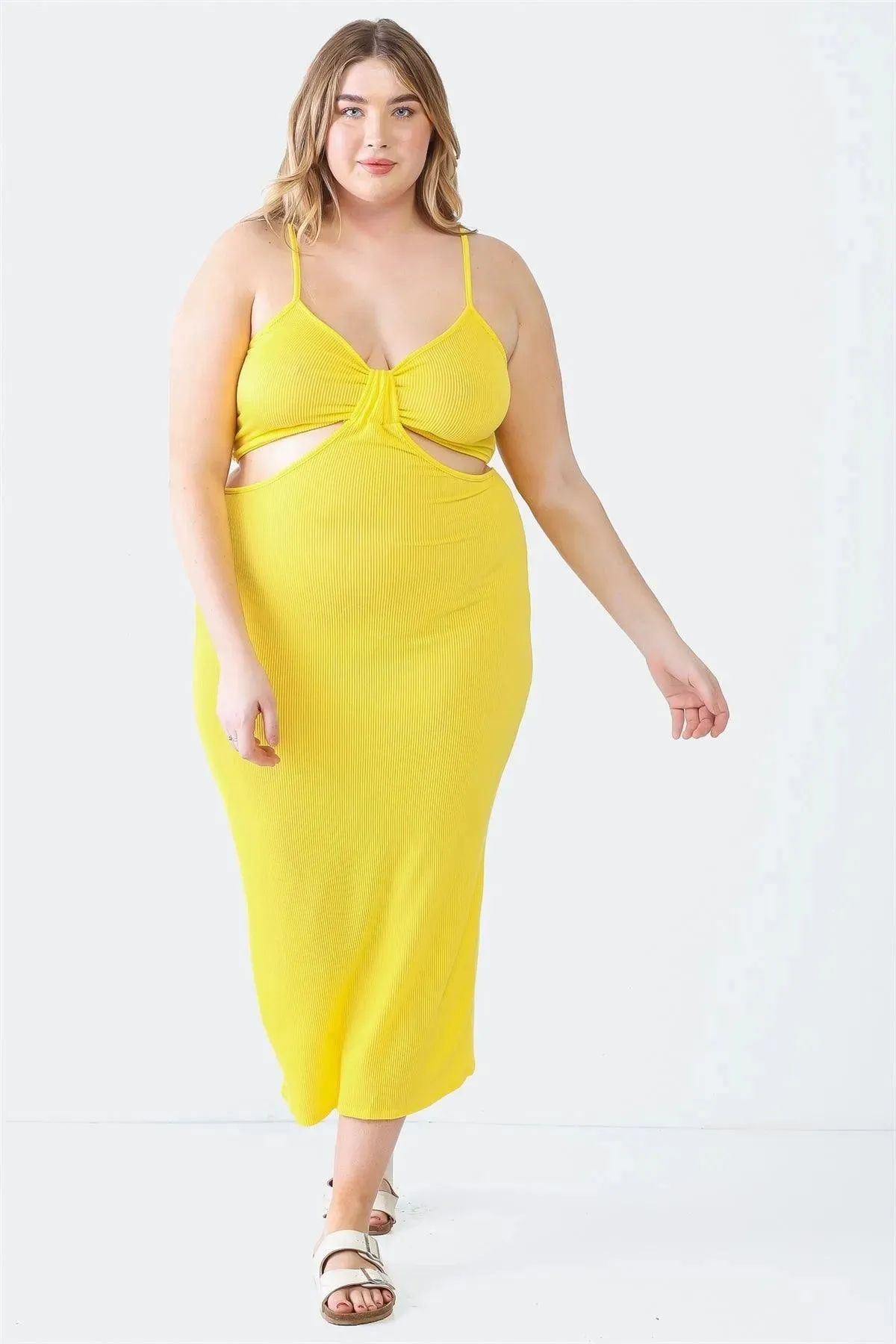 Plus Size Ribbed Bow Cut-Out Sleeveless Midi Dress