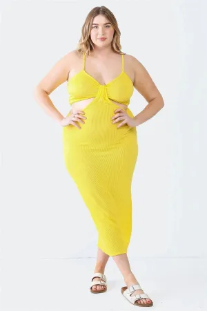 Plus Size Ribbed Bow Cut-Out Sleeveless Midi Dress