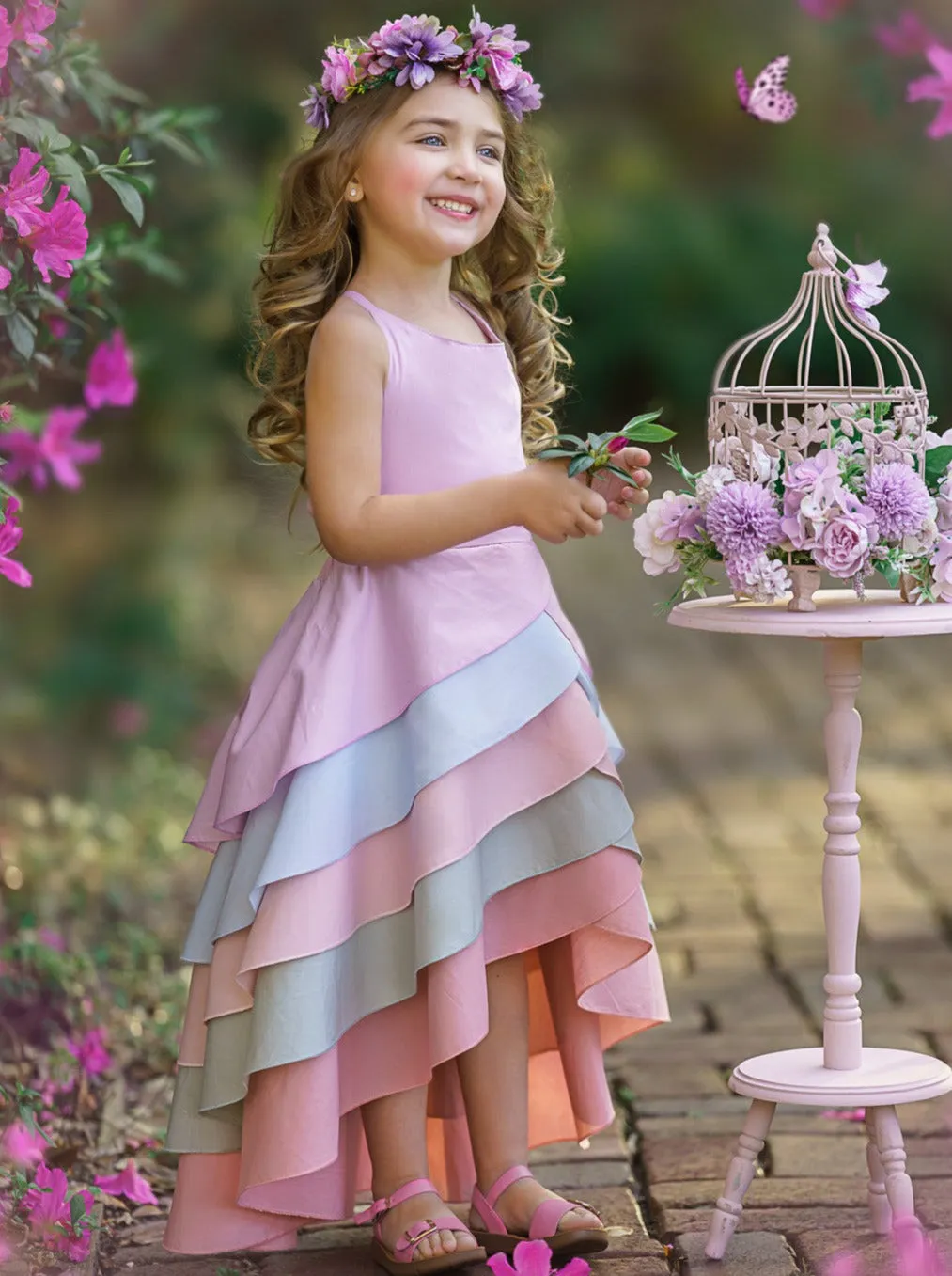 Pretty Petal Pastel Rainbow Tiered Dress