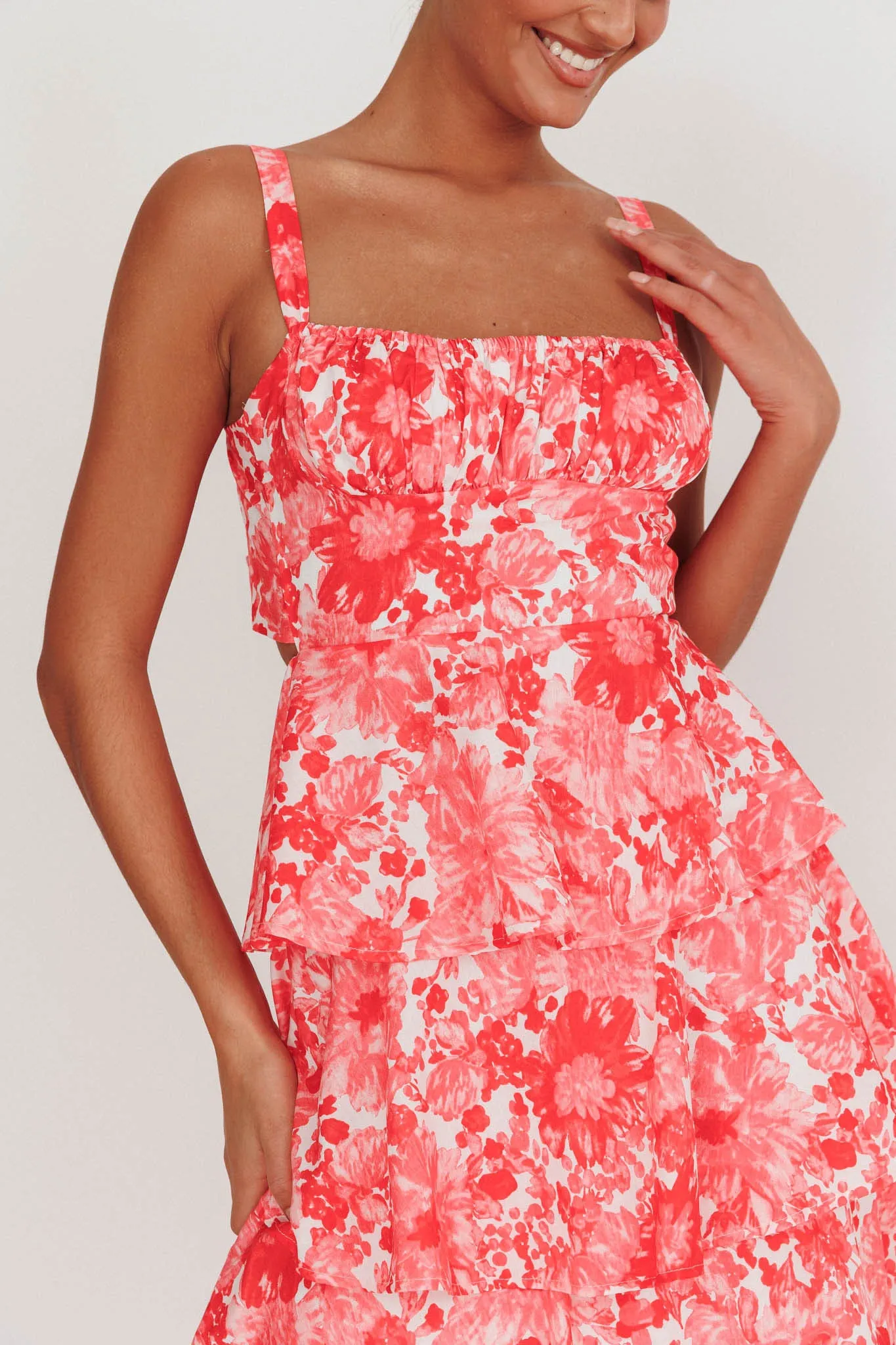 Provence Bloom Tiered Floral Maxi Dress Pink