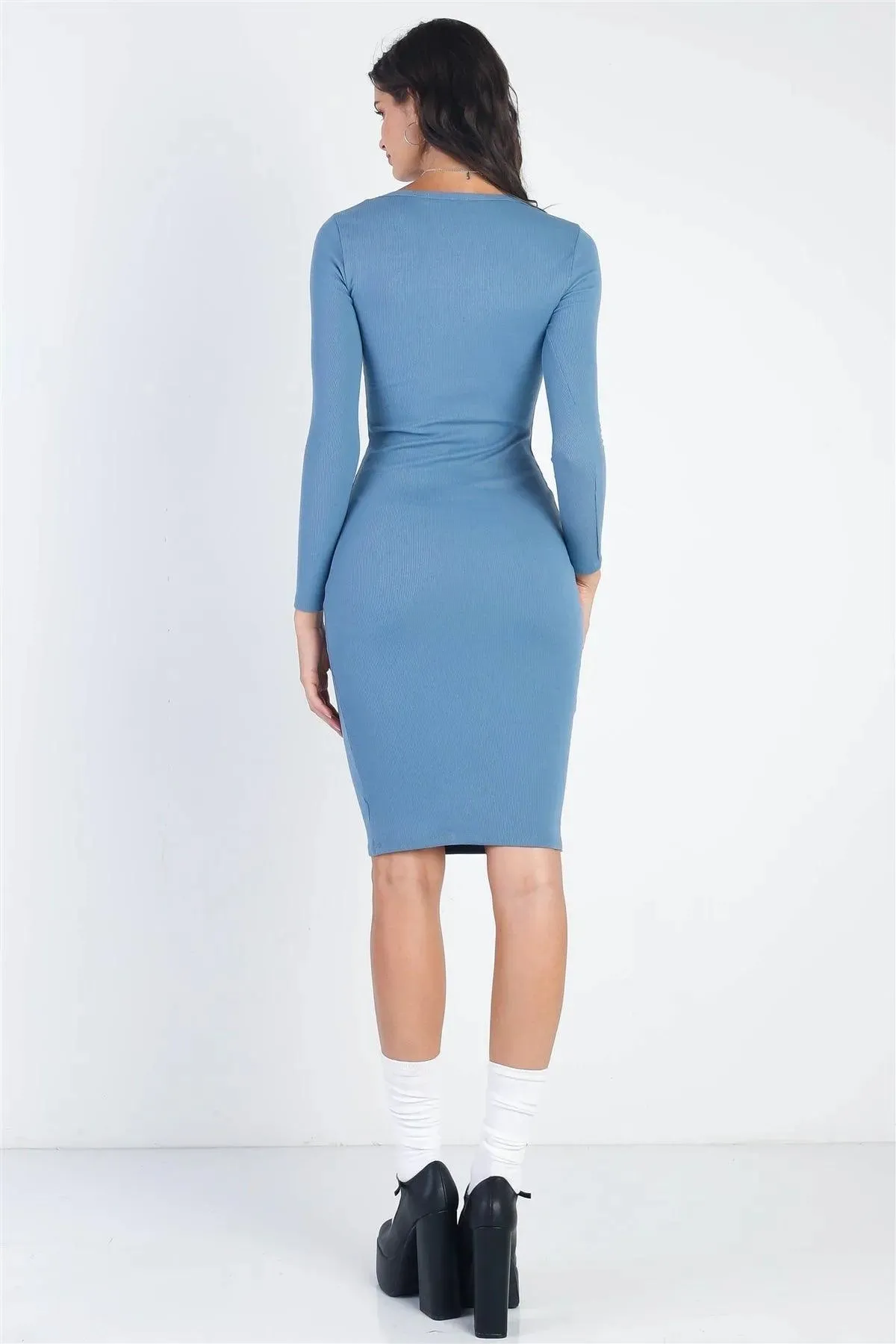 Ribbed Crew Neck Long Sleeve Mini Dress