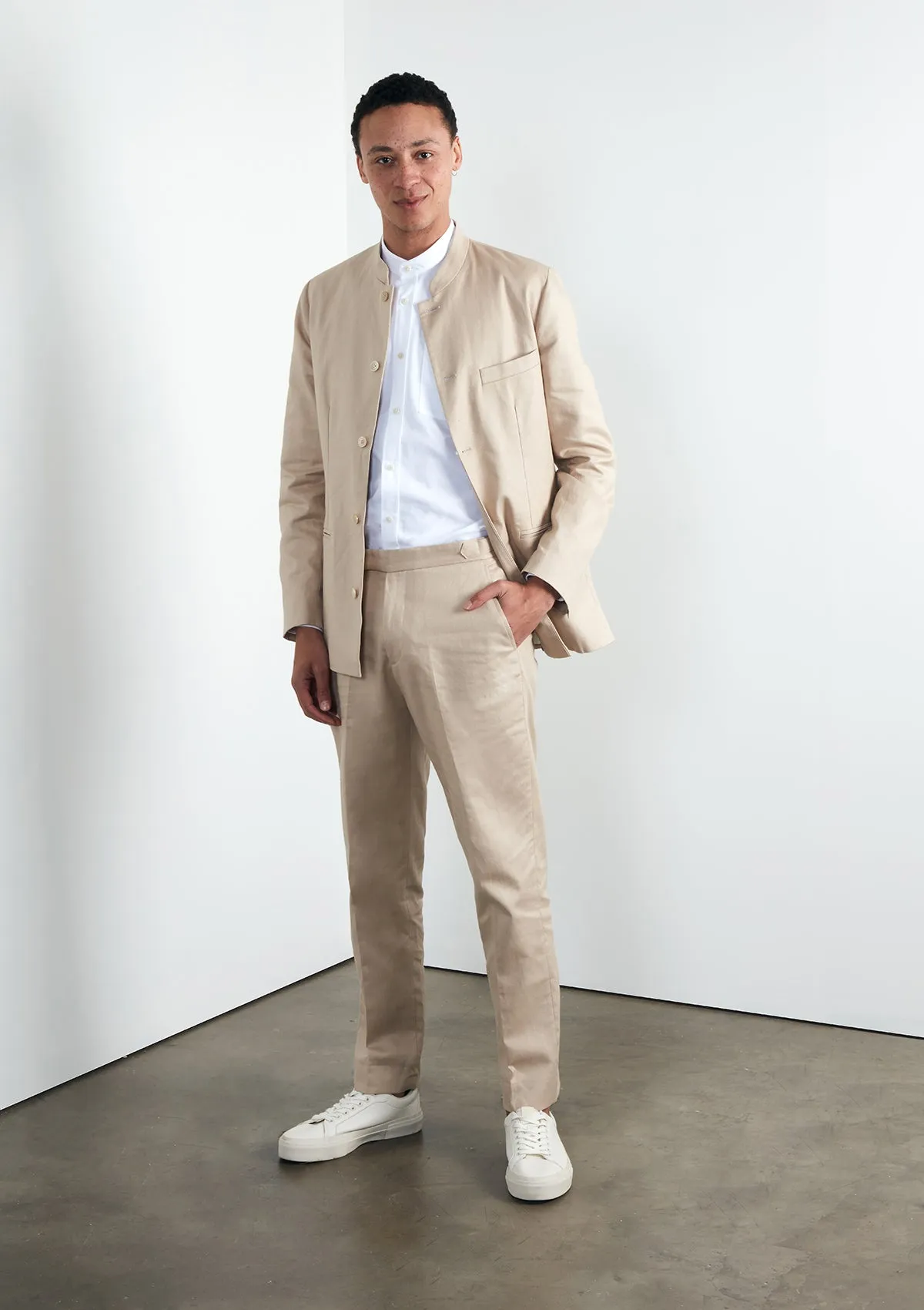 Sand Cotton Linen Formal Trousers
