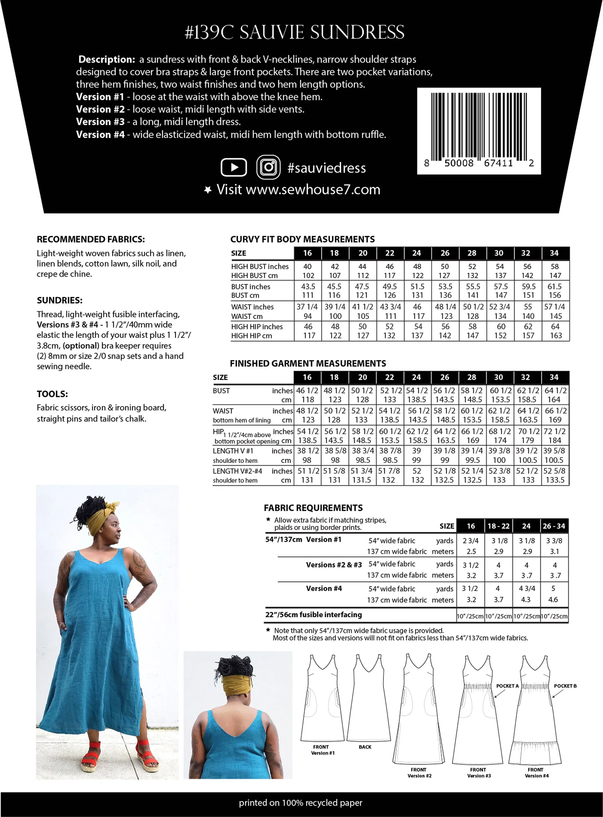 Sauvie Sundress Sewing Pattern | Sizes 16-34  by Sew House Seven
