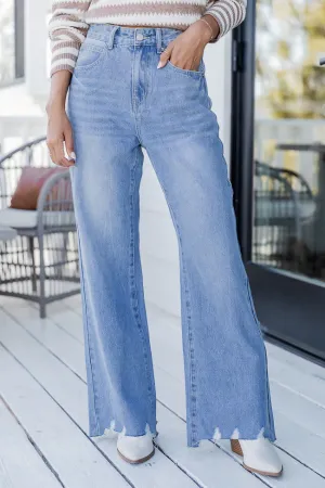 Sonya High Rise Light Wash Raw Hem Flare Jeans FINAL SALE