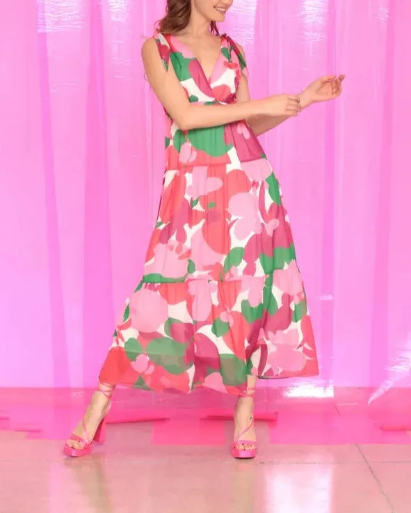 Tie Shoulder Large Floral Maxi Dress