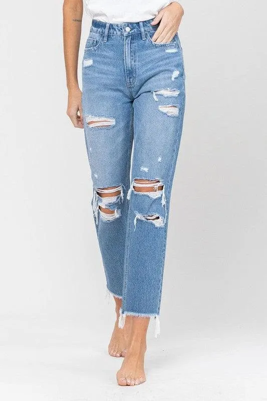 VERVET by Flying Monkey Distressed Raw Hem Mom Jeans