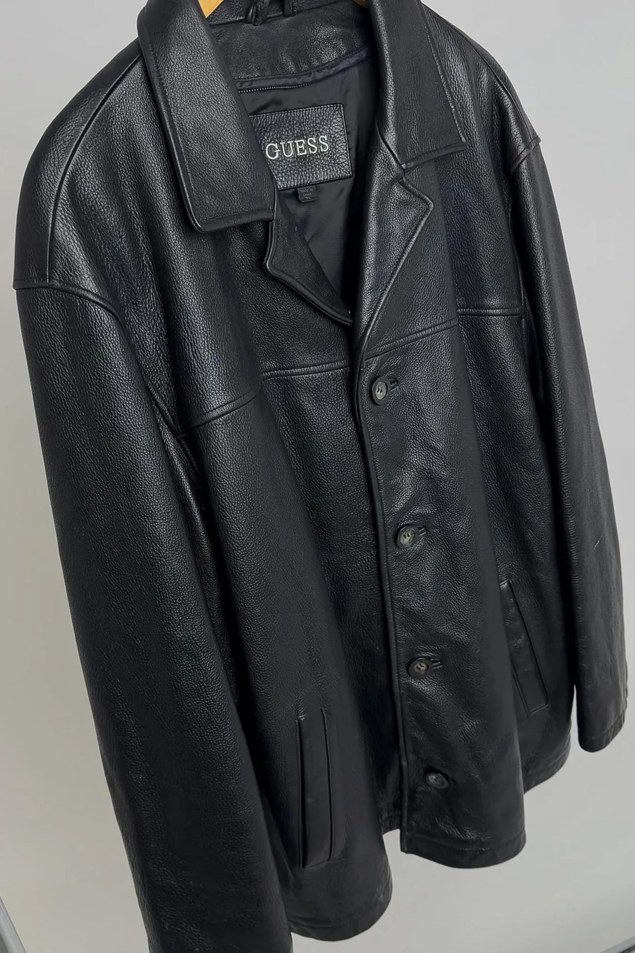 Vintage Noir Leather Button Up Jacket
