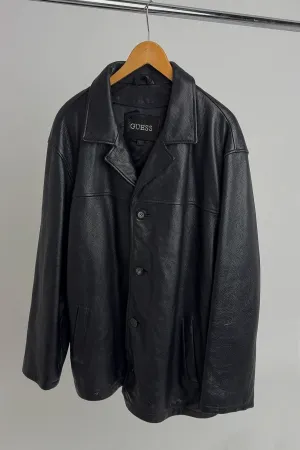 Vintage Noir Leather Button Up Jacket