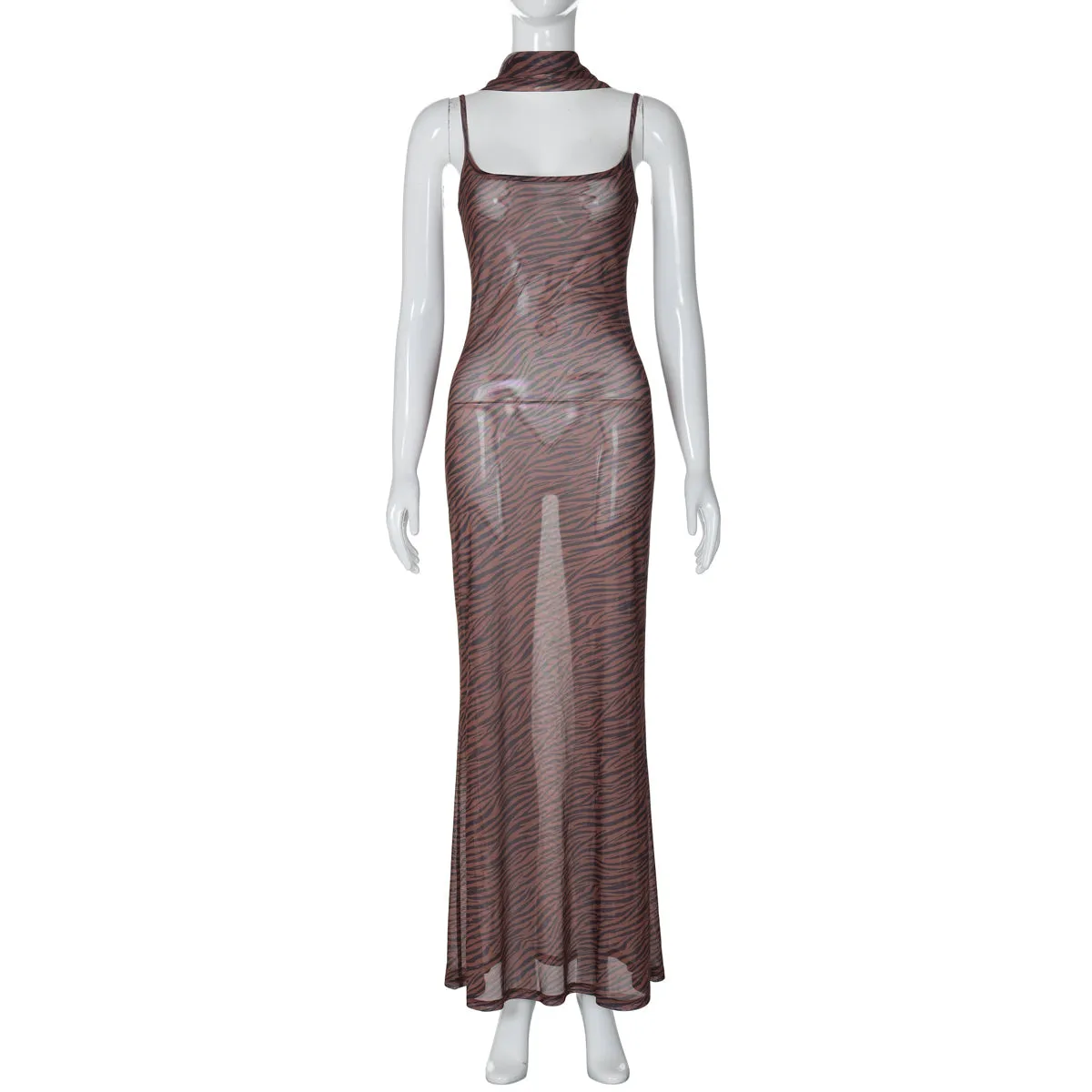Vvsha Calani Printed Mesh Maxi Dress