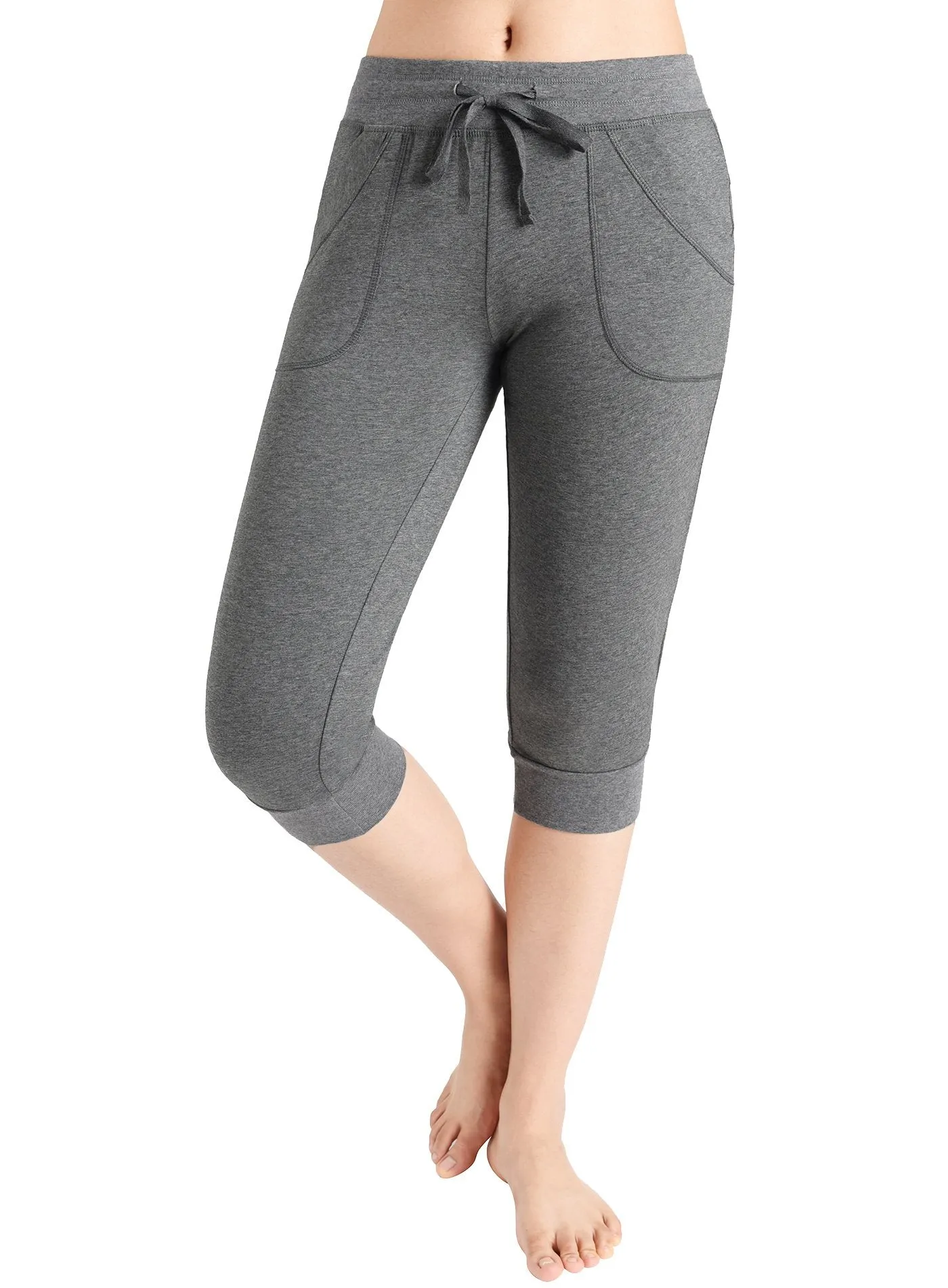 Women's Cotton Sweatpants Jersey Capri Pants with Pockets