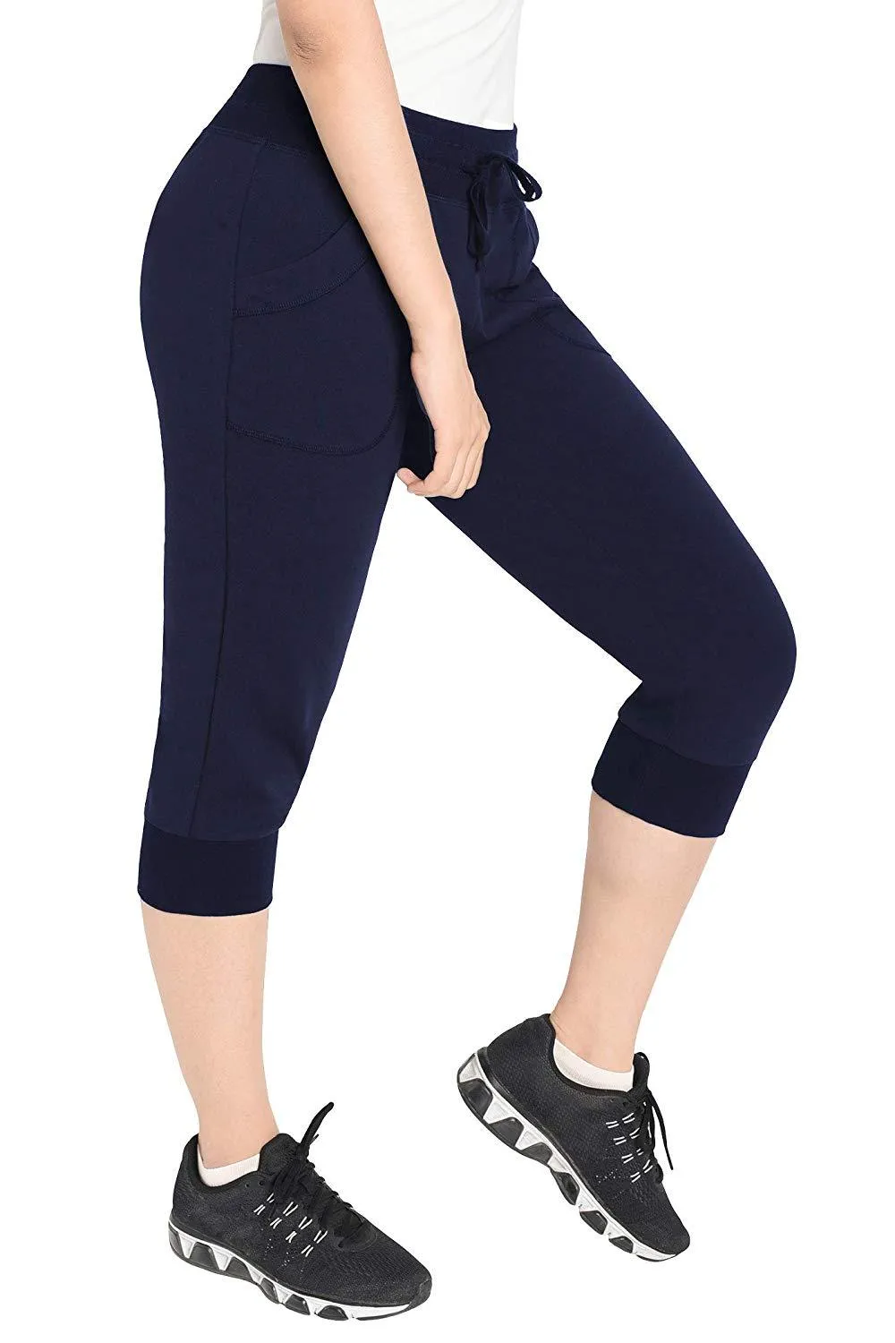 Women's Cotton Sweatpants Jersey Capri Pants with Pockets