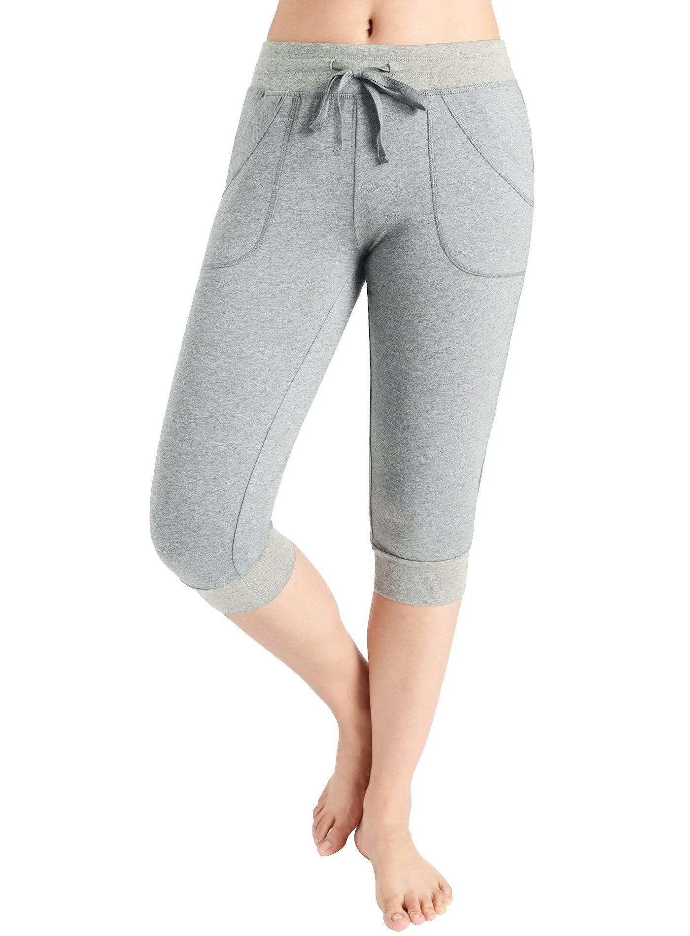 Women's Cotton Sweatpants Jersey Capri Pants with Pockets
