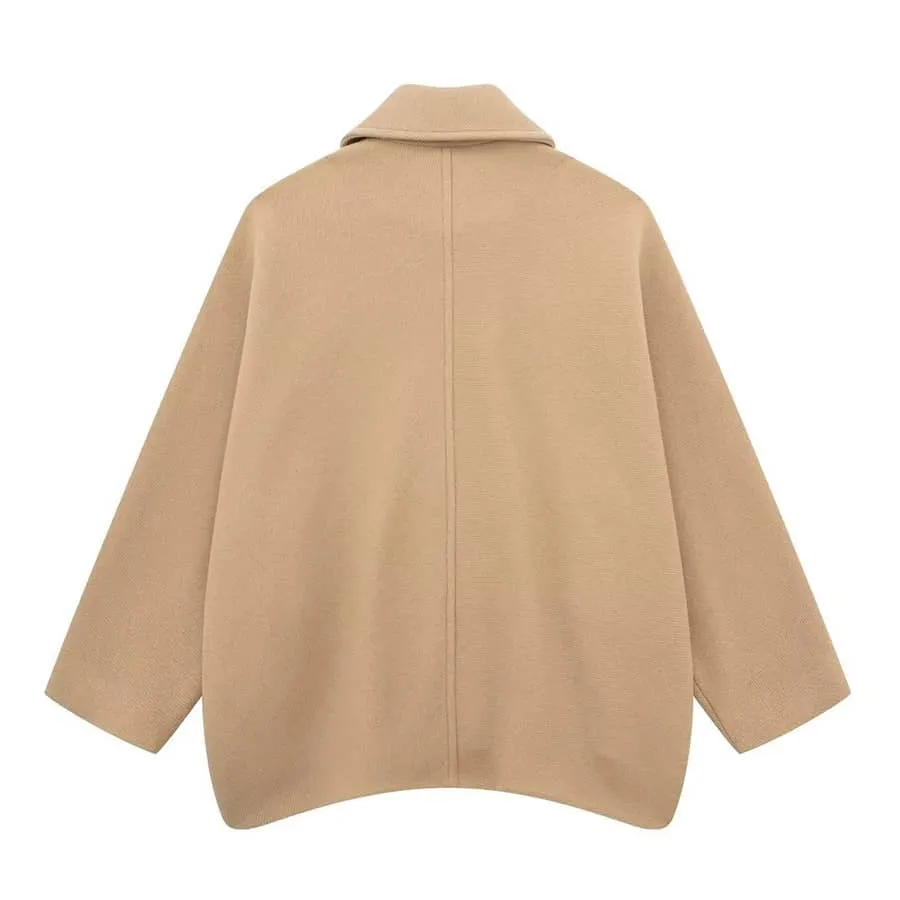 Women's woolen lapel bat sleeve coat