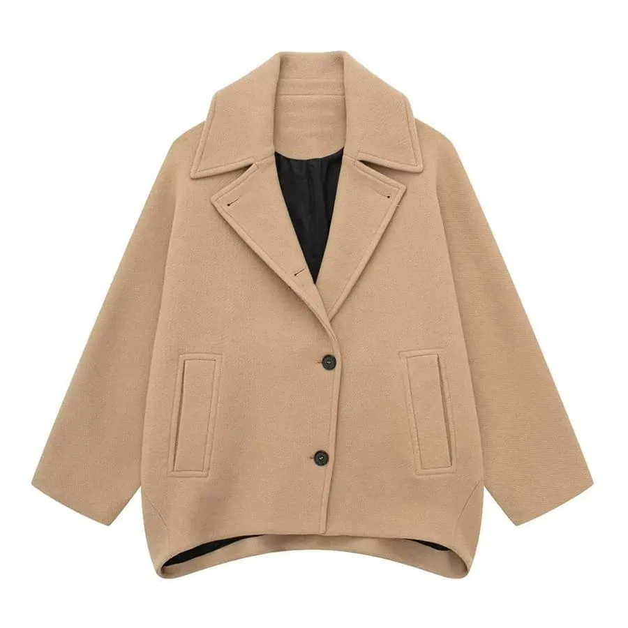 Women's woolen lapel bat sleeve coat