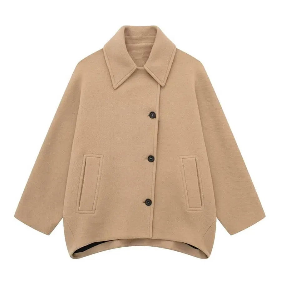 Women's woolen lapel bat sleeve coat