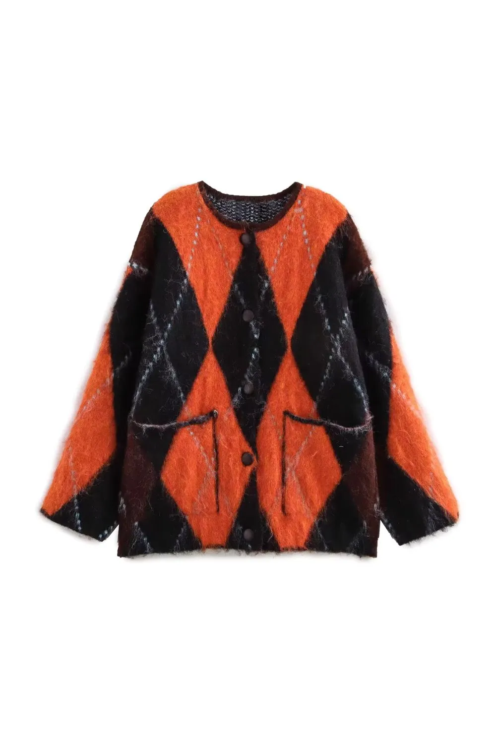 'Zoey' Long Sleeve Crew Neck Jacquard Knit Jacket