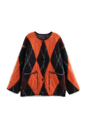 'Zoey' Long Sleeve Crew Neck Jacquard Knit Jacket
