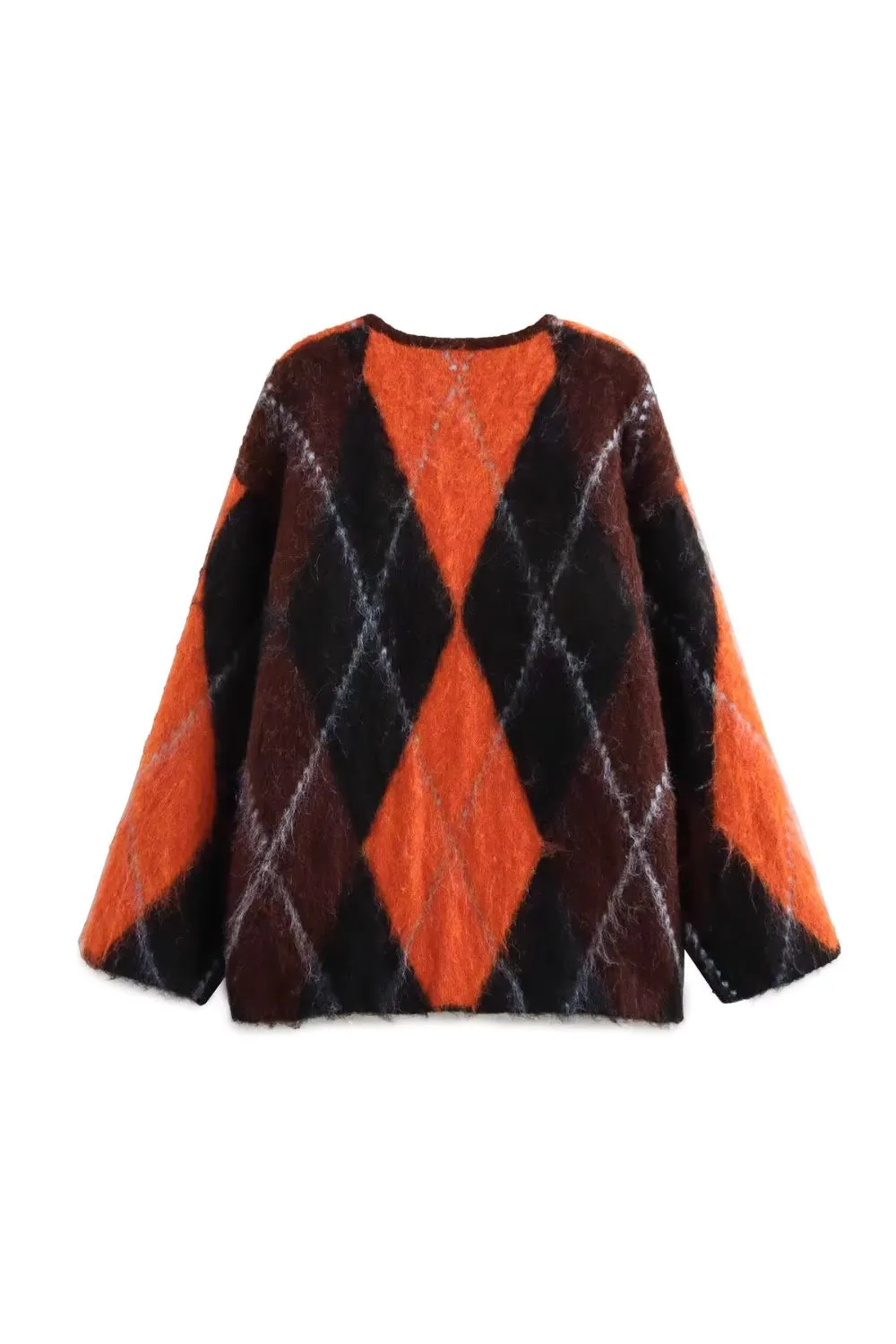 'Zoey' Long Sleeve Crew Neck Jacquard Knit Jacket